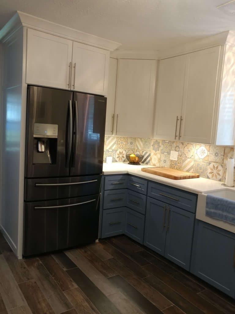 new kitchen, remodeled kitchen, flooded kitchen, new kitchen refrigerator