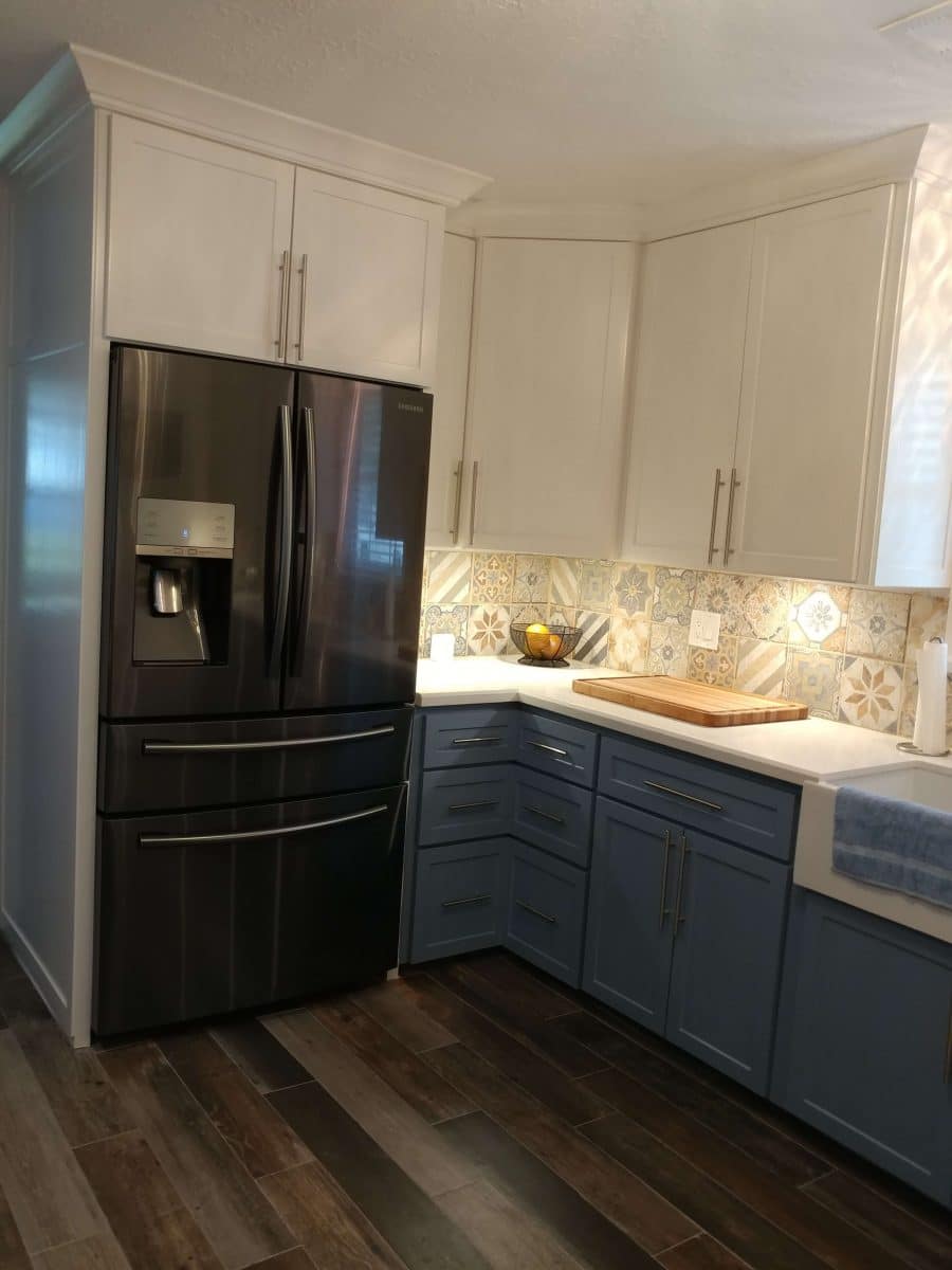 new kitchen, remodeled kitchen, flooded kitchen, new kitchen refrigerator