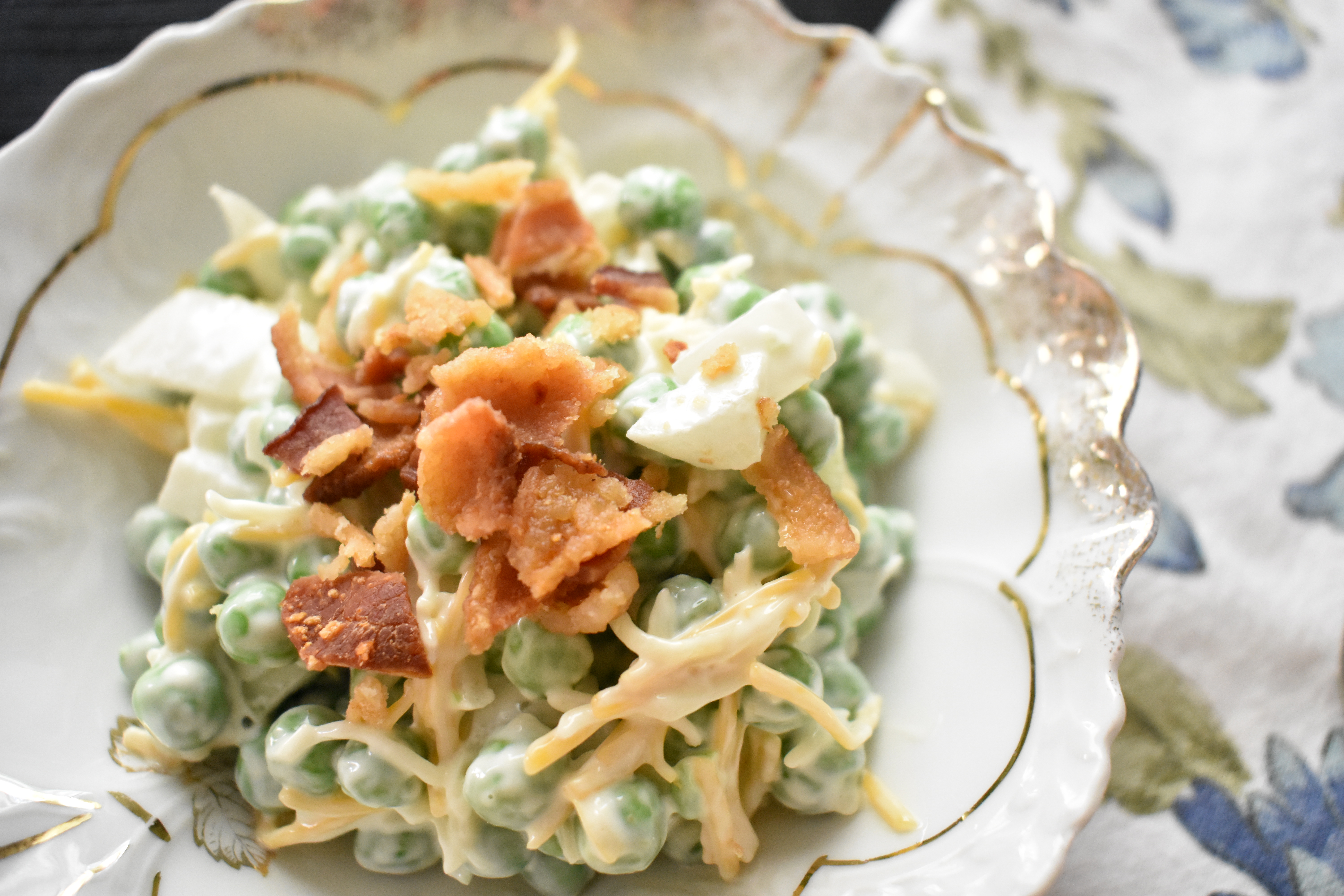 Creamy, Southern Pea Salad with Bacon is light and cool and is awesome on a hot day when you don’t want to eat anything heavy.