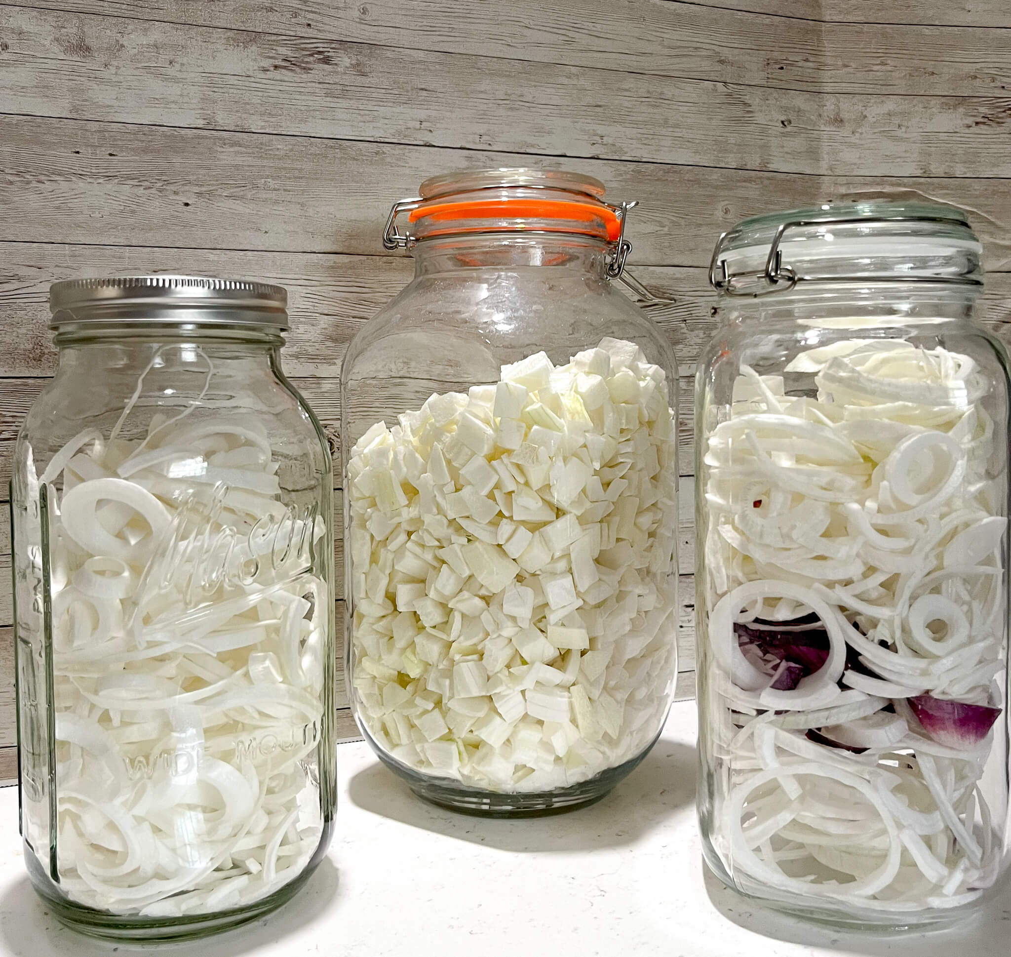 three jars of freezed dried onions